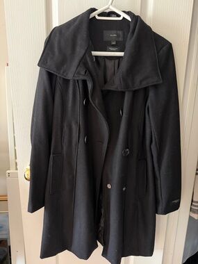 Women's Black Wool Blend Double-Breasted Coat